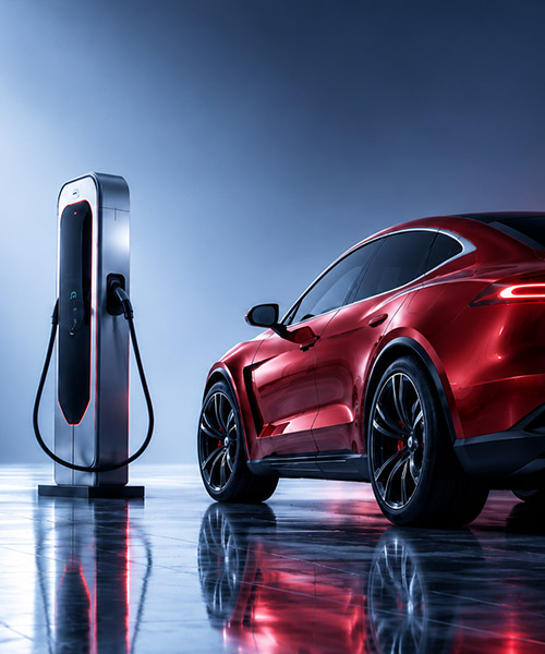 Electric car beside a charging station