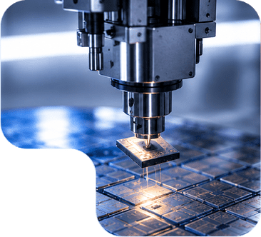 Precision semiconductor assembly equipment bonding a chip above an array of silicon dies